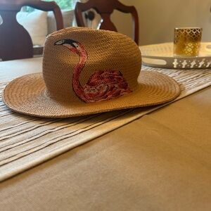 Onia Brown Hat with Flamingo Accent